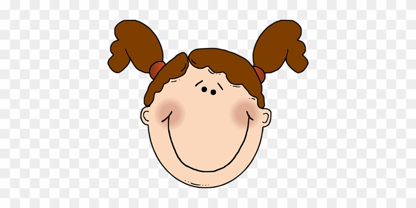 Girl Brown Hair Pigtails Female Caucasian - Girl Face Clip Art #261102