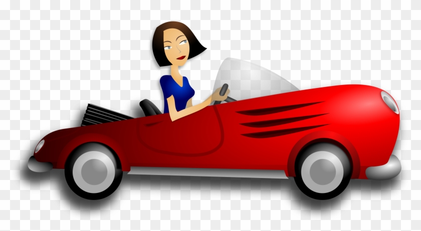 Brunette Female Driver - Woman Driving Car Cartoon #261105