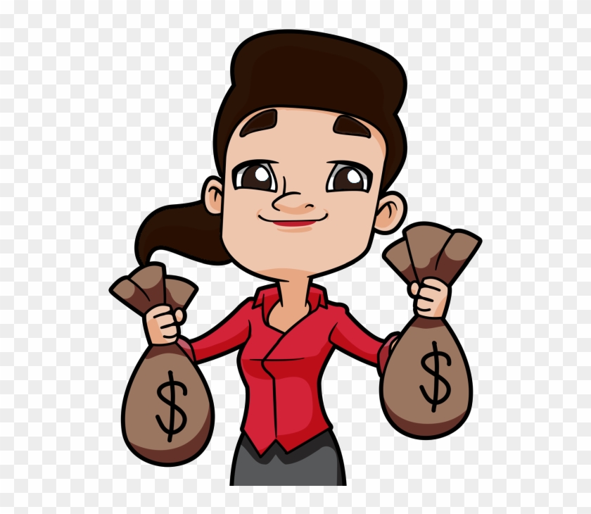 Dark Haired Woman Holding Up Two Bags Full Of Money - Cartoon #261818