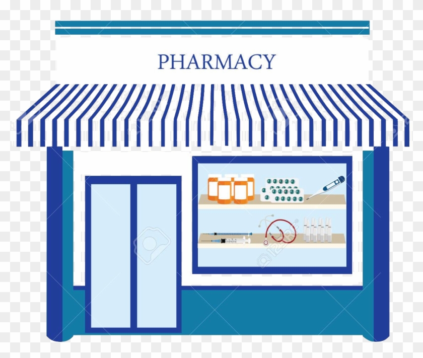 60655246 Raster Illustration Pharmacy Drugstore Shop - Pharmacy Shop Vector #1708729