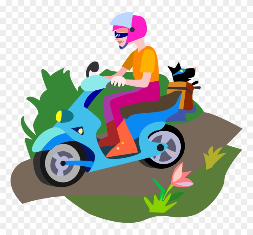 Vector Illustration Of Motorcyclist Rides Motor Scooter - Scooter Clipart #1708949
