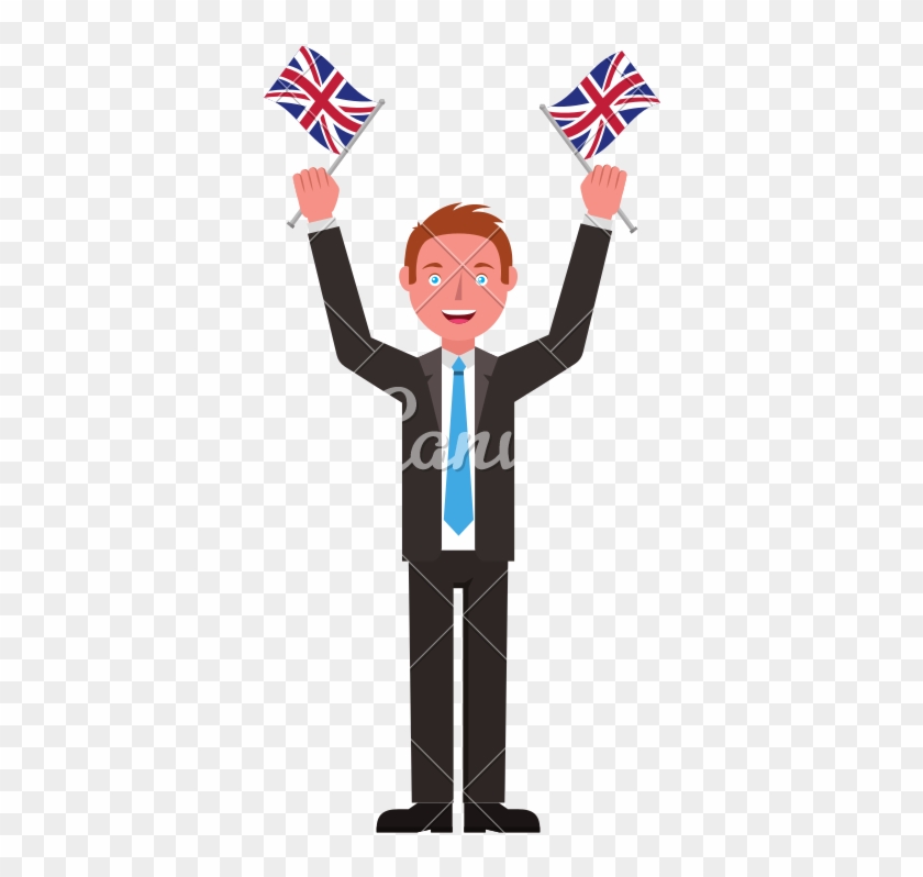 Businessman With Flags Of Great Britain Avatar Character - Businessman With Flags Of Great Britain Avatar Character #1709234
