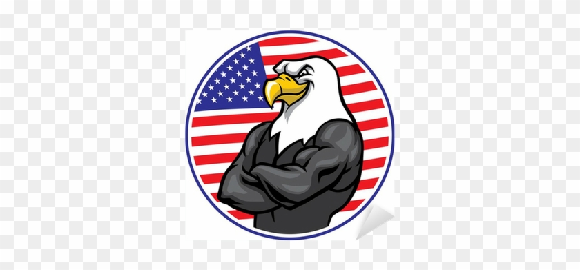 Eagle Mascot Show The Muscle With American Flag Background - No Copyright Eagle Mascot #1709671