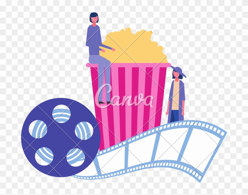 Women Cinema Popcorn Reel Strip Movie Film - Vector Graphics #1710210