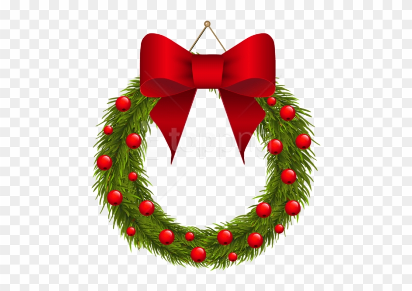 Free Png Christmas Pine Wreath With Red Bowpicture - Christmas Ribbon Bow .png #1710990