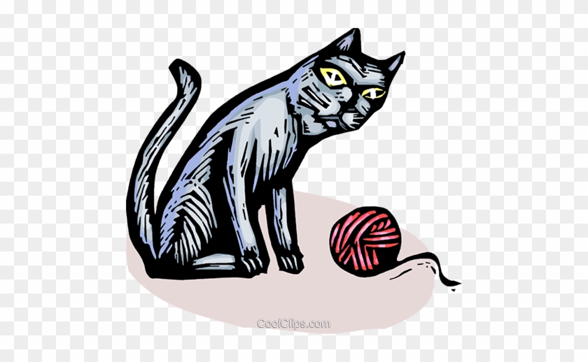 Cat And A Ball Of Yarn Royalty Free Vector Clip Art - Как Нарисовать Клубок Ниток #1711156