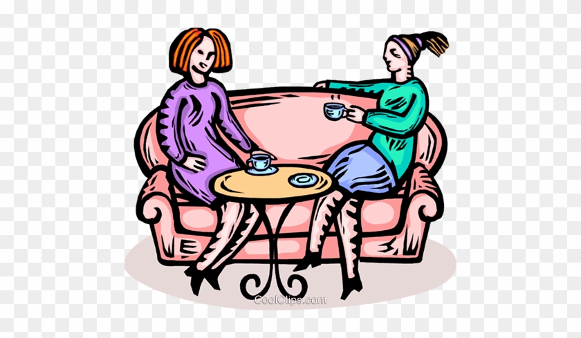 Two Women Having A Coffee Royalty Free Vector Clip - Two Women Having Tea Cartoon #1712755