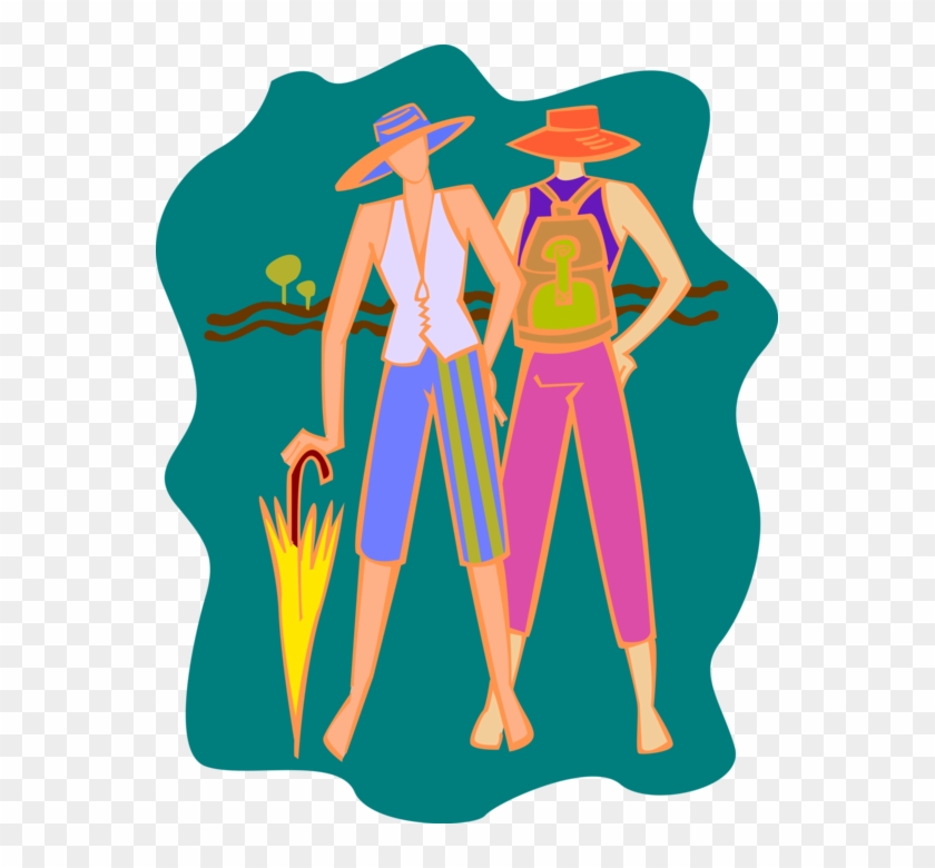 Vector Illustration Of Two Women In Summer Clothes - People In Summer Clothes Clipart #1712765