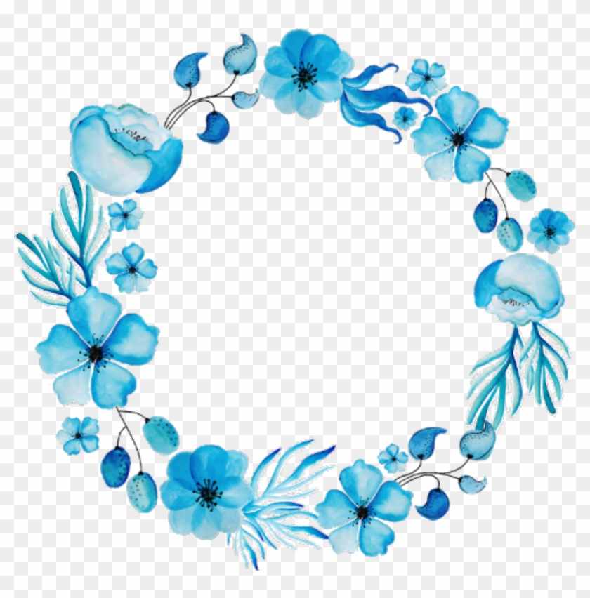 Ftestickers Flowers Frame Circle Watercolor Blue - Blue Flower Wreath Png #1714256