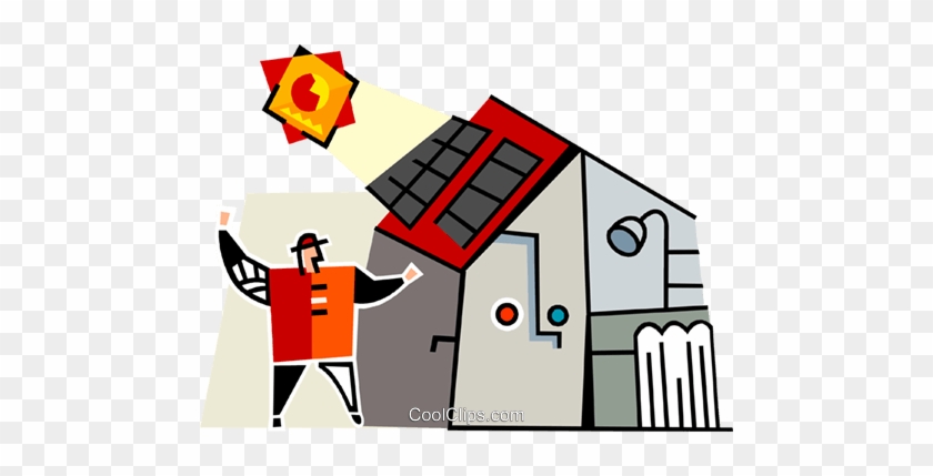 House With Solar Panels Royalty Free Vector Clip Art - Cartoon #1714970