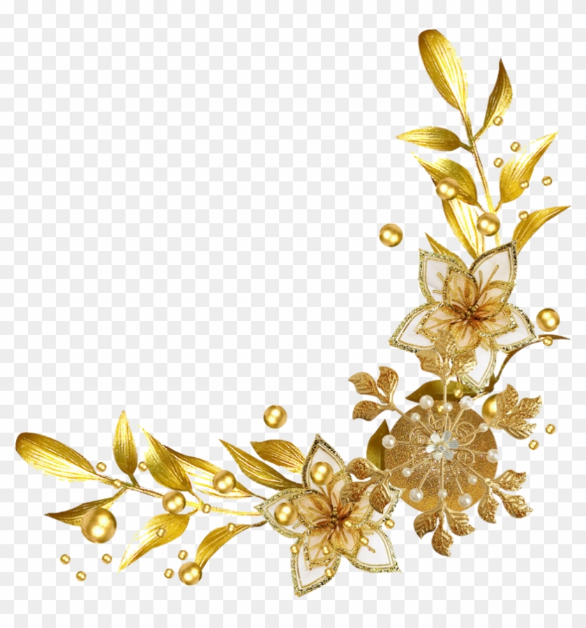 #frame #border #divider #corner #header #textline #line - Gold Flower Border Png #1715025