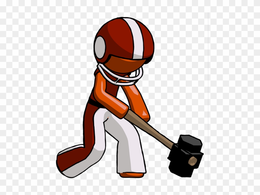 Orange Football Player Man Hitting With Sledgehammer, - Illustration #1715127