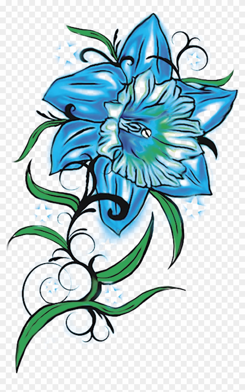 Frog Blue Orch - December Birth Flower Tattoo #1715314