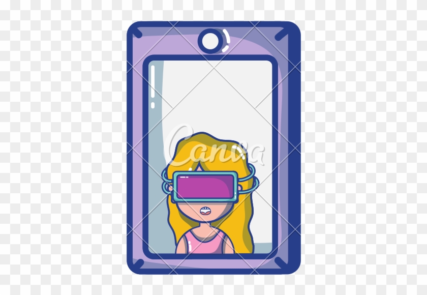 Girl With 3d Glasses Inside Smartphone Technology - Cartoon #1715362