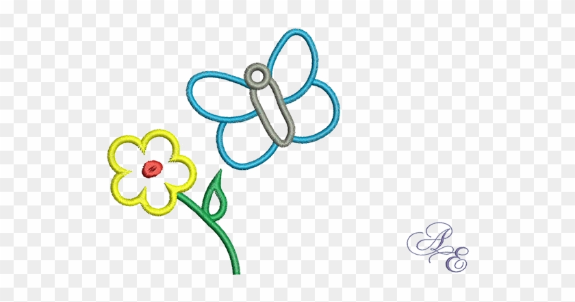A Cute Little Outline Of A Butterfly Near A Small Flower - Floral Design #1717205