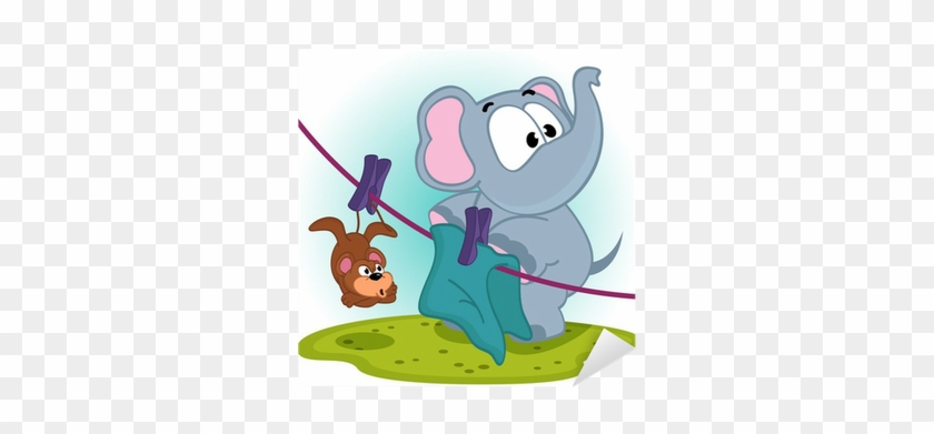 Elephant Mistakenly Hung On Clothespins Mouse By The - Stock Illustration #1717951