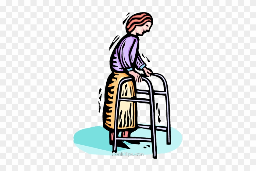 Woman With A Walker Royalty Free Vector Clip Art Illustration - Woman With A Walker Royalty Free Vector Clip Art Illustration #1718200