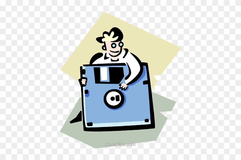 Businessman Holding Up A Floppy Disk Royalty Free Vector - Cartoon #1718992
