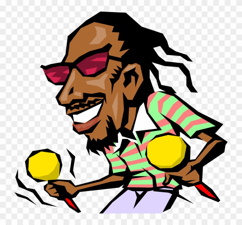 Vector Illustration Of Caribbean Musician With Maracas - Black Cartoon With Dreads #1719774