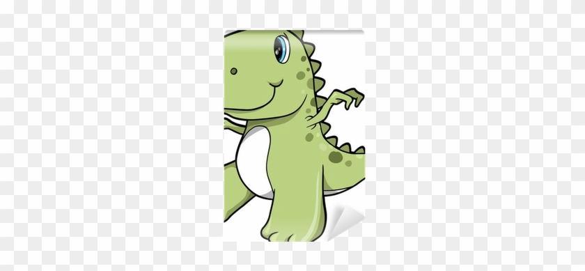 Cute Green Dinosaur T-rex Vector Illustration Art Wall - Cute Trex Dinosaur Cartoon #1720074