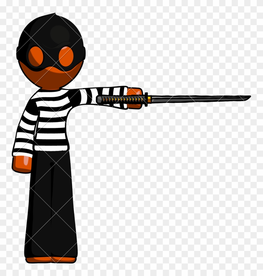 Orange Thief Man Standing With Ninja Sword Katana Pointing - Assault Rifle #1721050