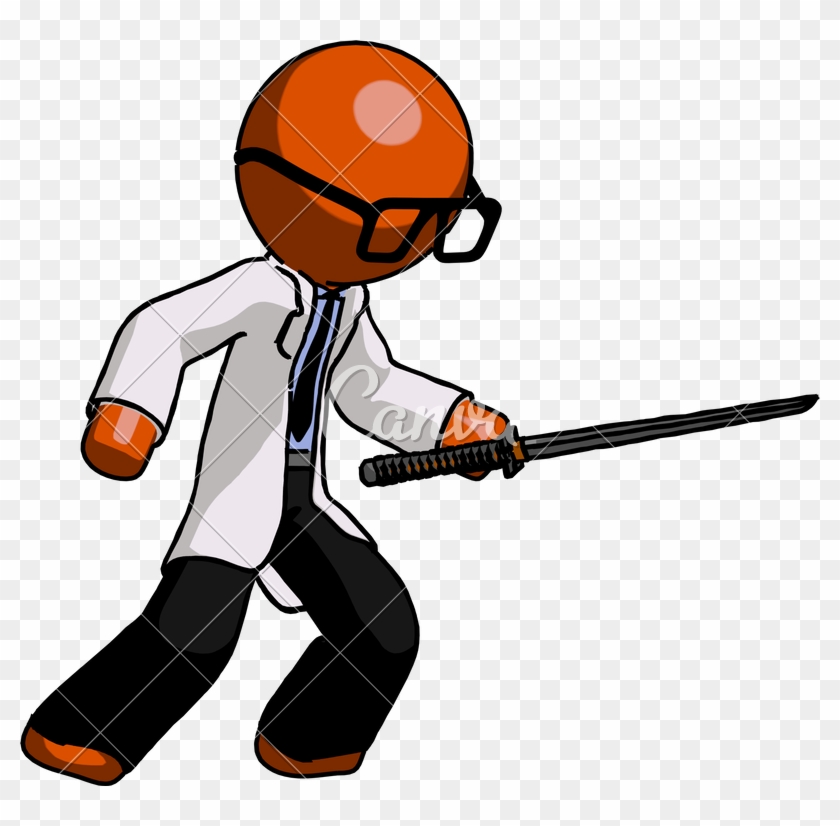 Doctor Scientist Man Stabbing With Ninja Sword Katana - Sword - Free  Transparent PNG Clipart Images Download
