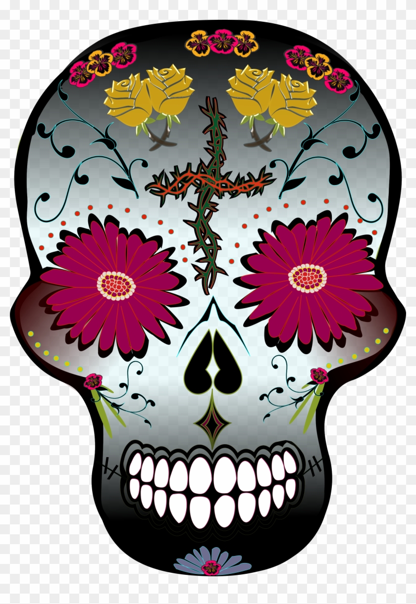 Day Of The Dead Traditional Flower Skull - Skull #1721342