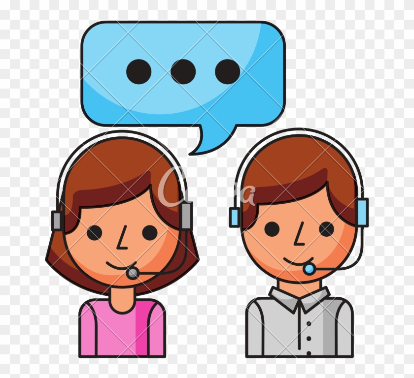 Call Center Girl And Boy Speech Bubble - Vector Graphics #1721515