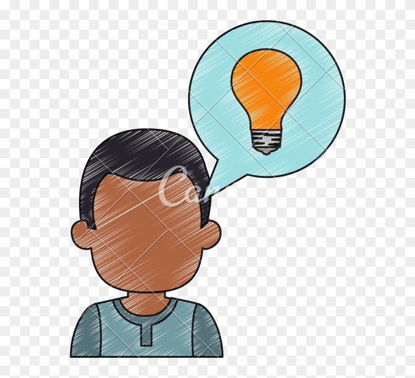 Young Man With Speech Bubble And Bulb Avatar Character - Illustration #1721523