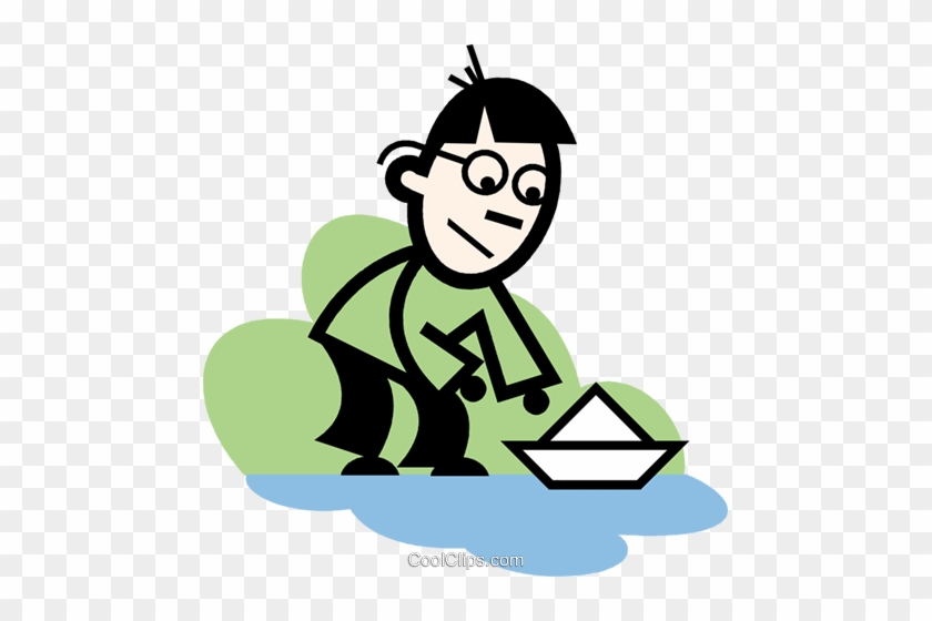 Boy Sailing A Paper Boat Royalty Free Vector Clip Art - Illustration #1722661