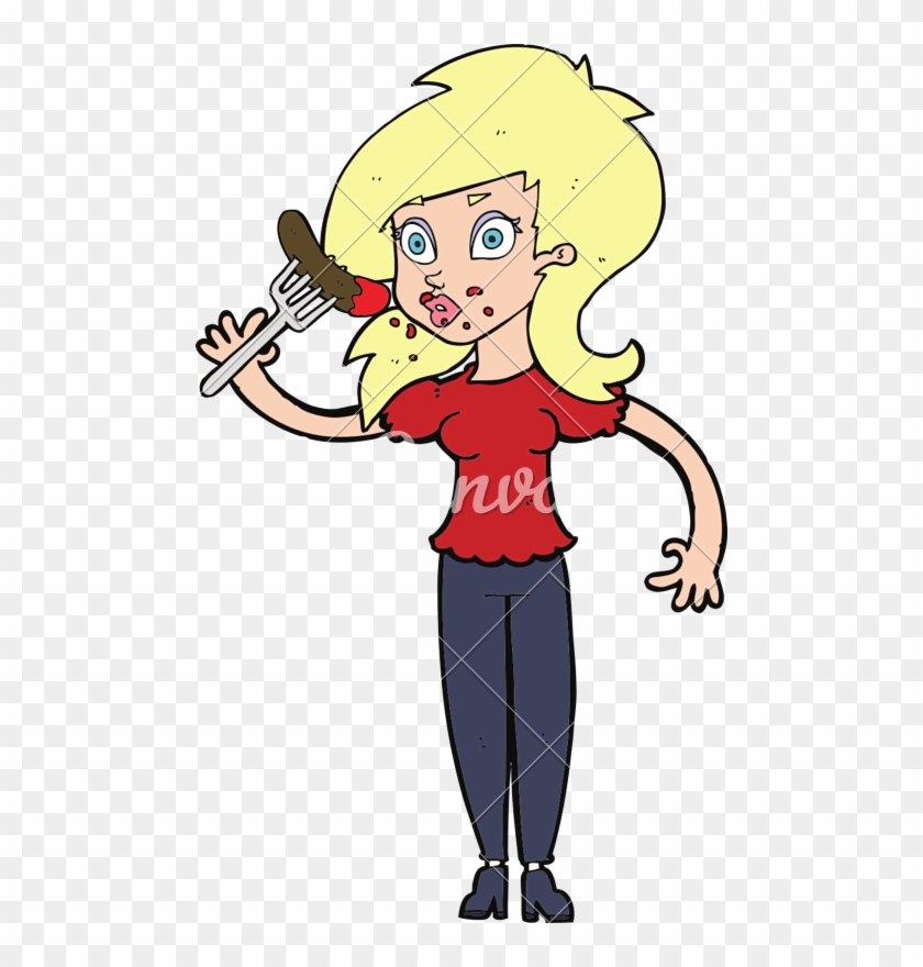 Woman Eating Hotdog - Cartoon #1723643