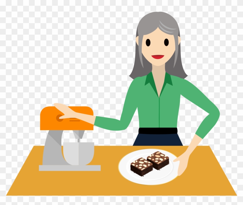 A Woman Standing At A Counter With An Electric Mixer, - Cartoon #1723657