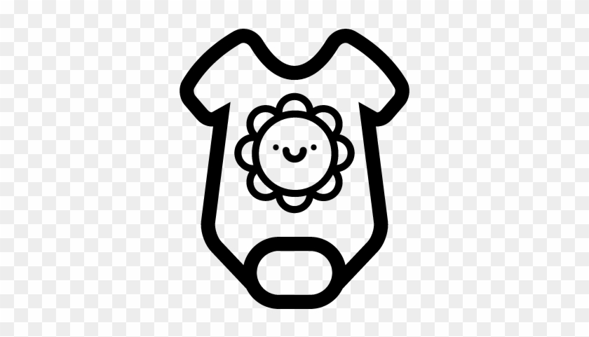 Baby Onesie Outline With Smiling Sun Free Vectors, - Black And White Flower Smiley #1725004