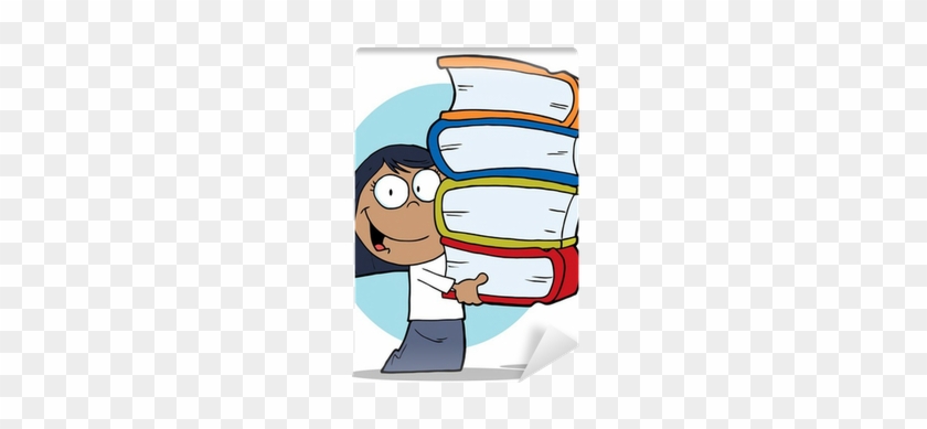 African American School Girl Carrying A Stack Of Books - Books Clip Art #1725070