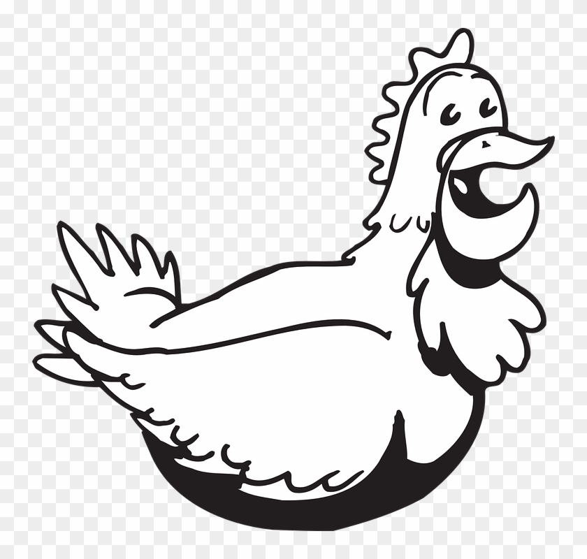 Chicken Hen Happy Free Vector Graphic On - Black And White Chicken Cartoon Png #1725499