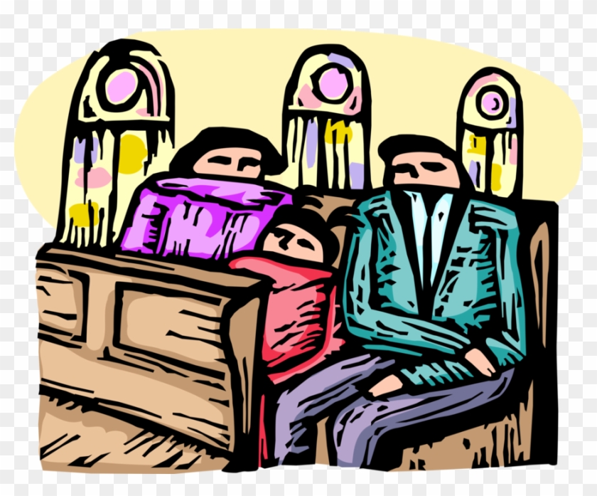 Vector Illustration Of Family Parishioners Sit In Church - Vector Illustration Of Family Parishioners Sit In Church #1726564