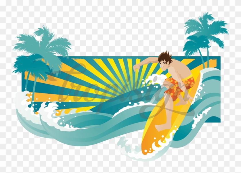 Surfer Male Tropisign A Collection Of Tropical - Illustration #1727395