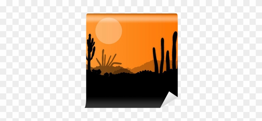 Desert Cactus Plants Wild Nature Landscape Illustration - Silhouette #1728076