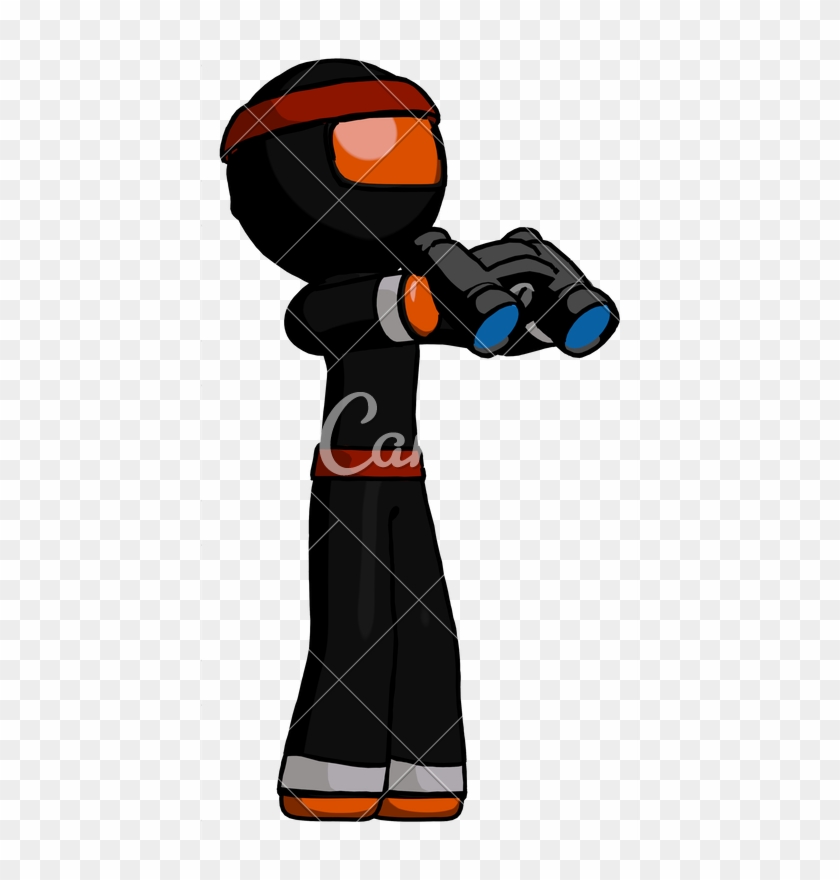 Orange Ninja Warrior Man Holding Binoculars Ready To - Illustration #1730199