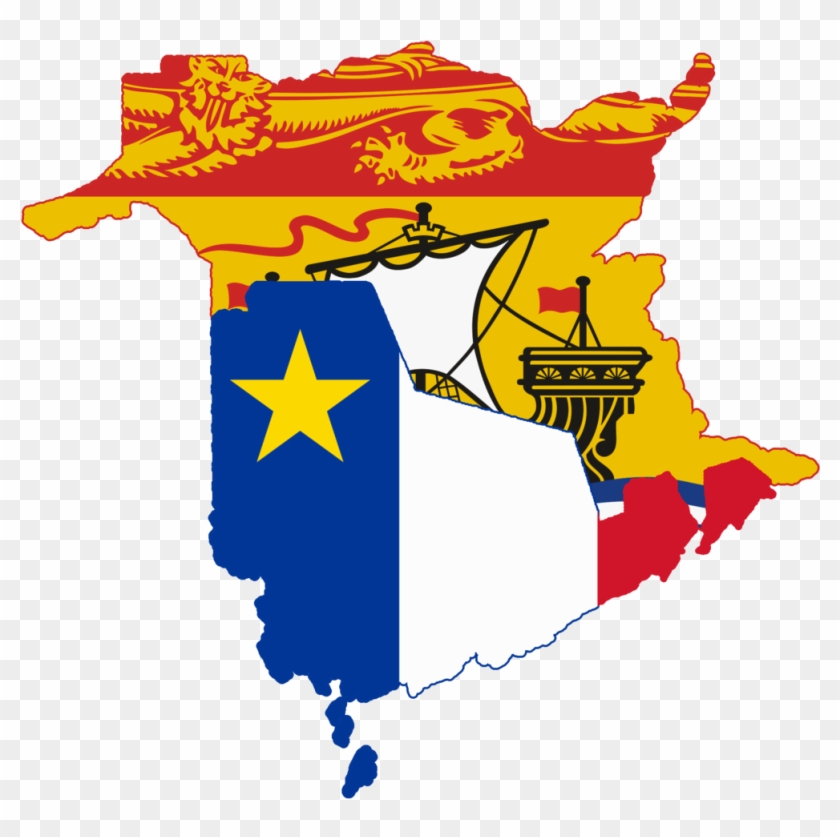 Flag Map Of New Brunswick And Acadia - New Brunswick Acadian Flag #1731802