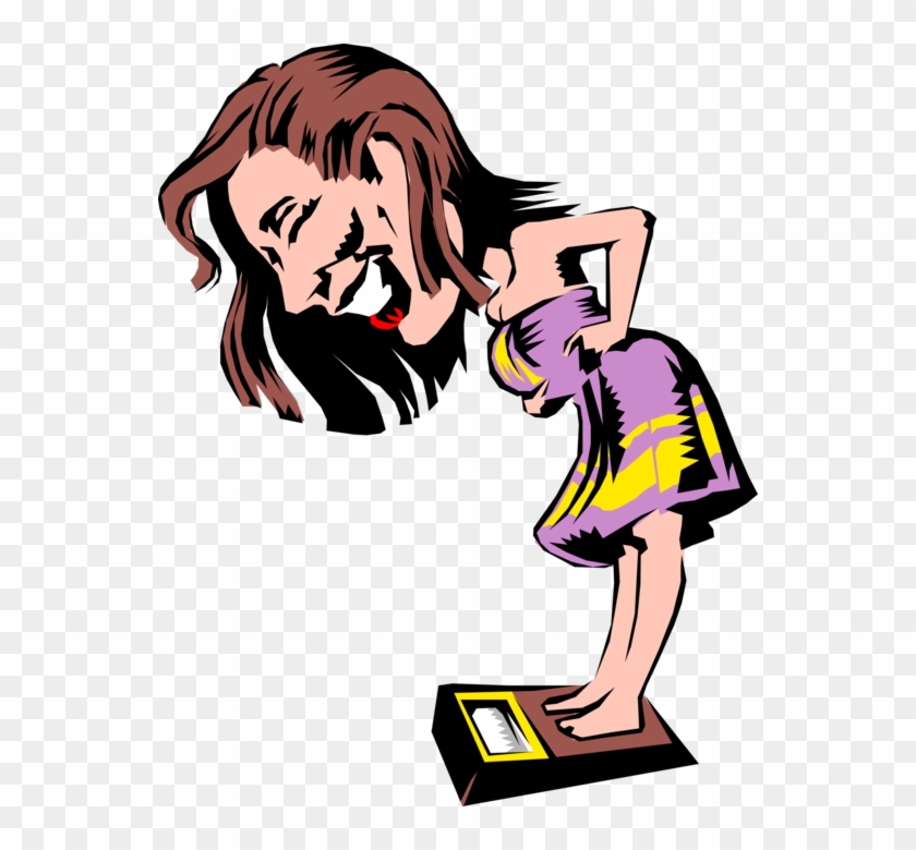 Vector Illustration Of Woman On Weight Scales Happy - Vector Illustration Of Woman On Weight Scales Happy #1732236