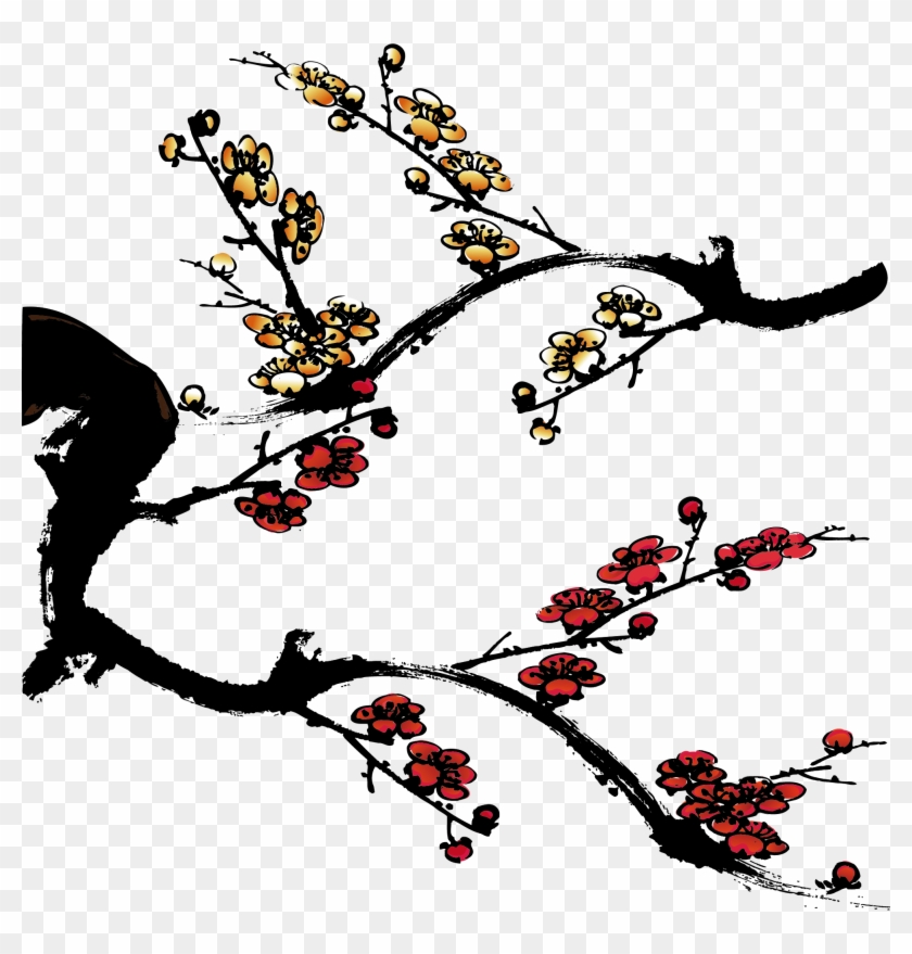 Peint À La Main Style Chinois Encre Fleur Image Png - 简历 封面 Word 下载 #1732403