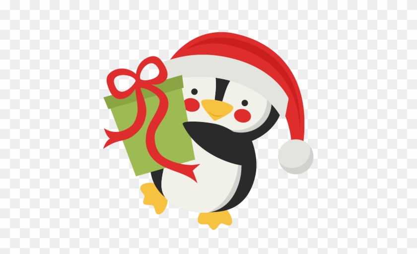 Penguin Holding Present Svg Scrapbook Cut File Cute - Cute Present Clipart #262716