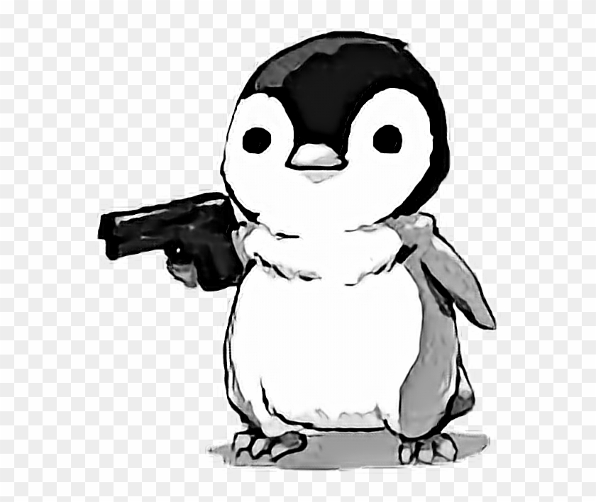 Penguin Gun Cute Pinguin Fofo Sticker Blackandwhite - Funny Pics For Profile #262781