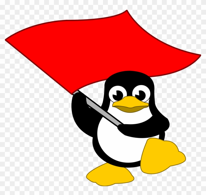 Flag, Linux, Penguin, Red, Waving - Penguin Holding Flag #262811