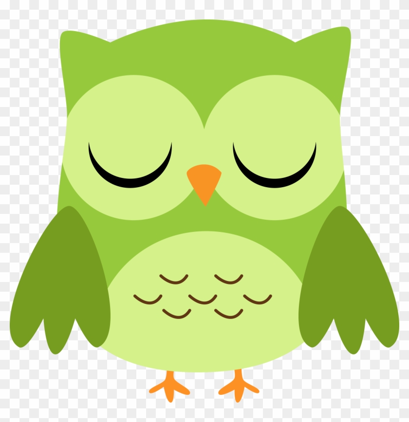 Cute Green Owl Clipart - Cartoon Owl Eyes Closed #263542