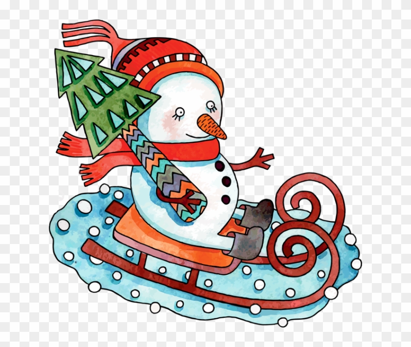 Snowman Sled Riding Clipart - Snowman On Sled #264574