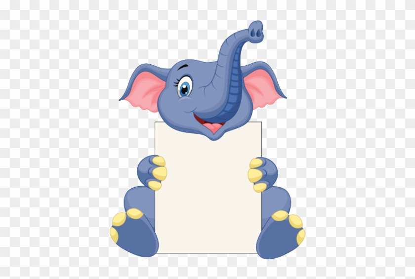 Blue Elephant Holding White Notice Board - Animal Holding Blank Sign #1732590