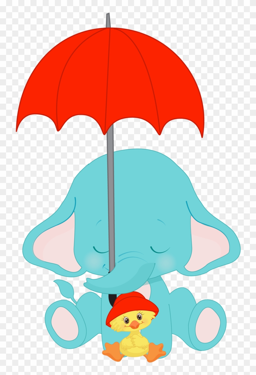 Sublimation Transfer Animal Blue Elephants With Umbrella - Cartoon #1732602