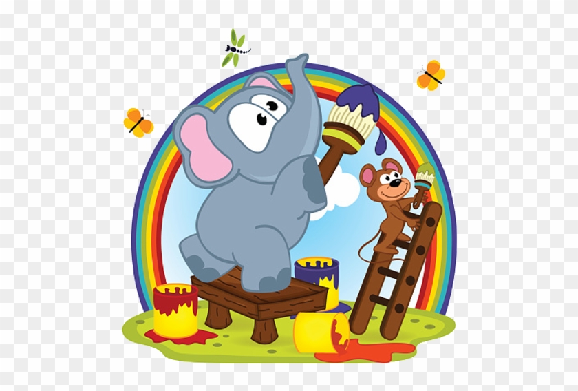 Blue Elephant Painting A Rainbow - Vector Graphics #1732606